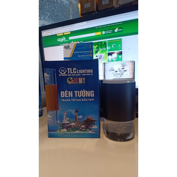 ĐÈN TRANG TRÍ  GẮN TƯỜNG 2 ĐẦU 14W -  THÂN ĐEN - HOA SEN - ÁNH SÁNG 3 MÀU