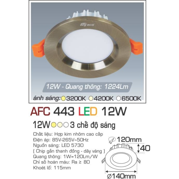 Đèn Led âm trần Anfaco AFC 443 LED