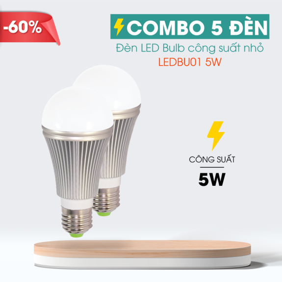 Combo 5 Đèn LED bulb thân nhôm Điện Quang ĐQ LEDBU01 5W