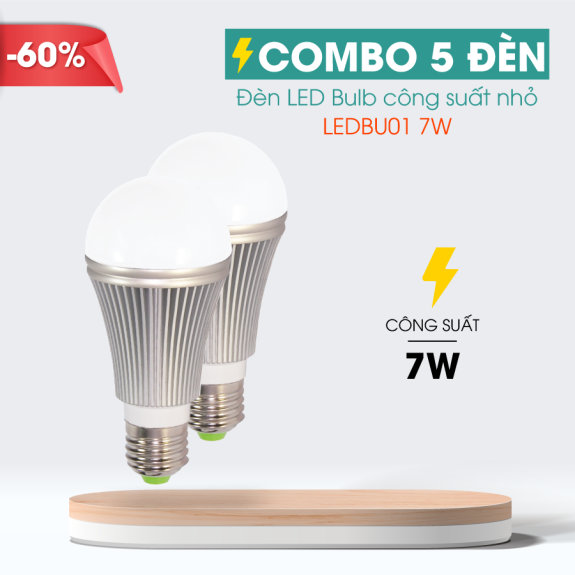 Combo 5 Đèn LED bulb thân nhôm Điện Quang ĐQ LEDBU01 7W