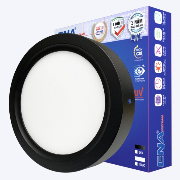 Đèn Led Ốp trần 12w vỏ đen - Tròn OTF - Trắng, Vàng, Trung tính