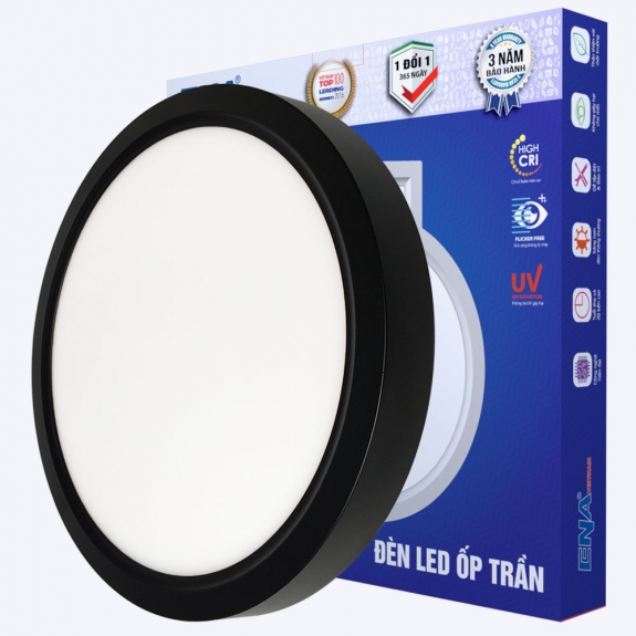 Đèn Led Ốp trần 24w vỏ đen - Tròn OTF - Trắng, Vàng, Trung tính