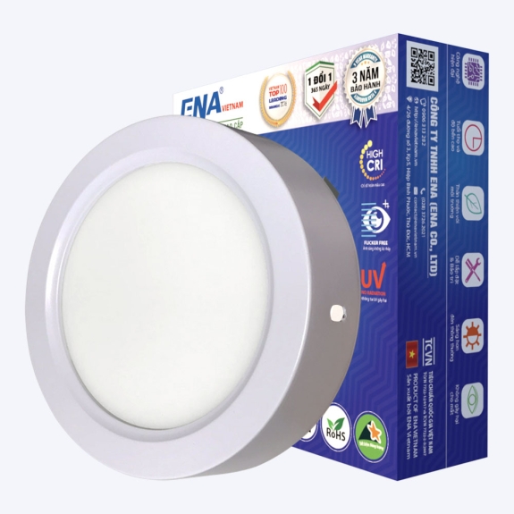 Đèn Led Ốp trần 6w vỏ trắng - Tròn OTF - 3 chế độ màu