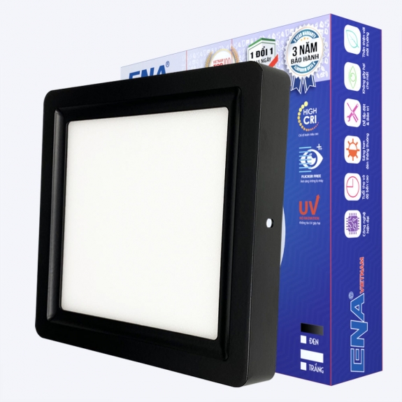 Đèn Led Ốp trần 12w vỏ đen - Vuông OVF - Trắng, Vàng, Trung tính
