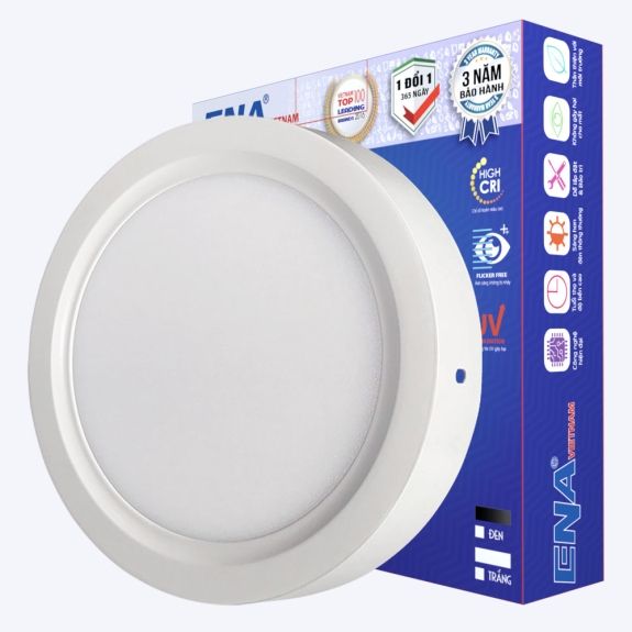 Đèn Led Ốp trần 12w vỏ trắng - Tròn OTF - Trắng, Vàng, Trung tính
