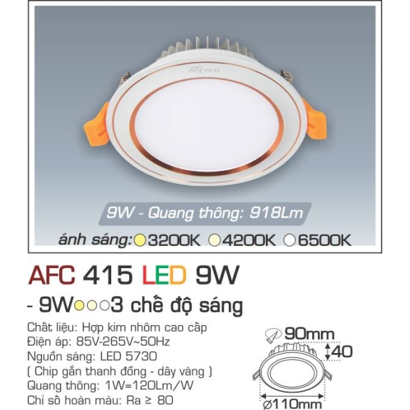 Đèn led âm trần Anfaco AFC-415-9W
