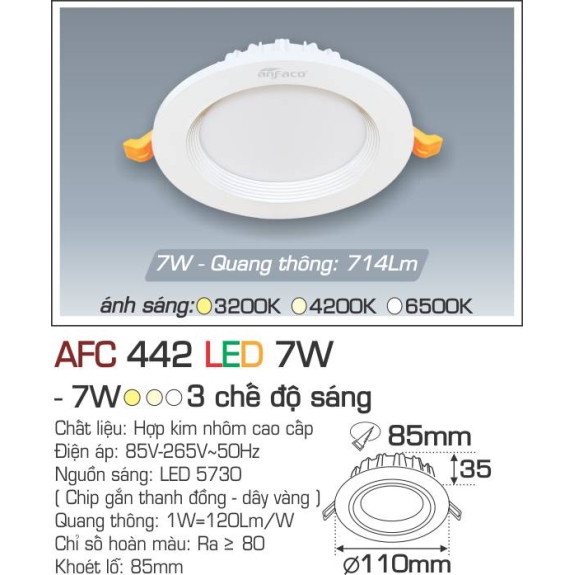 Đèn Led âm trần Anfaco AFC 442 LED