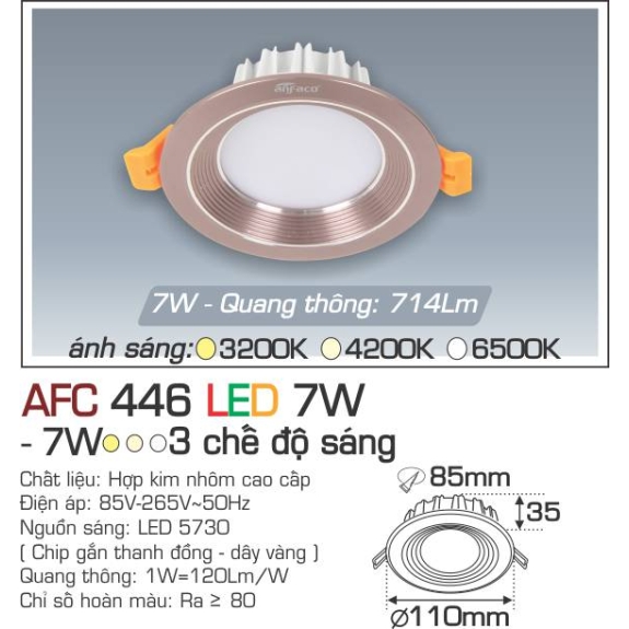 Đèn Led âm trần Anfaco AFC 446 LED