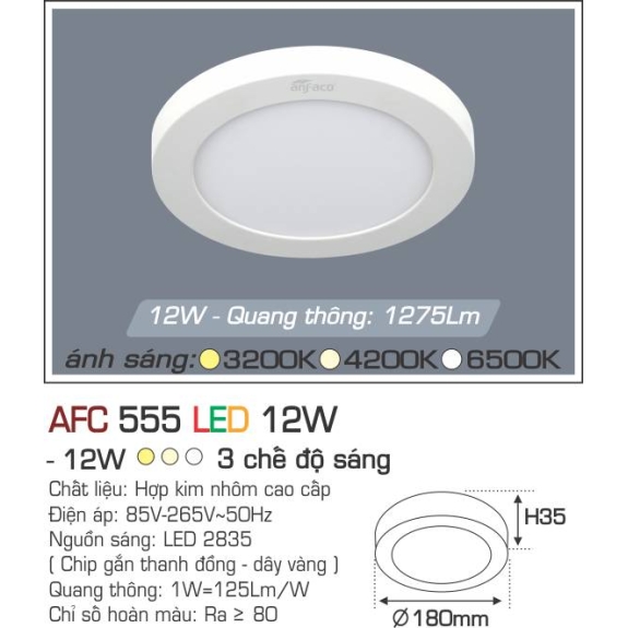 Đèn led ốp trần nổi tròn Anfaco AFC-555-12W