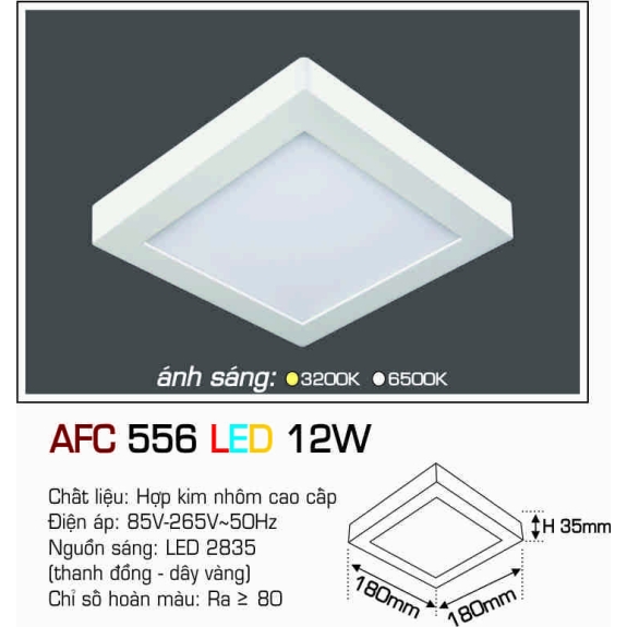 Đèn led ốp trần nổi vuông Anfaco AFC-556-12W