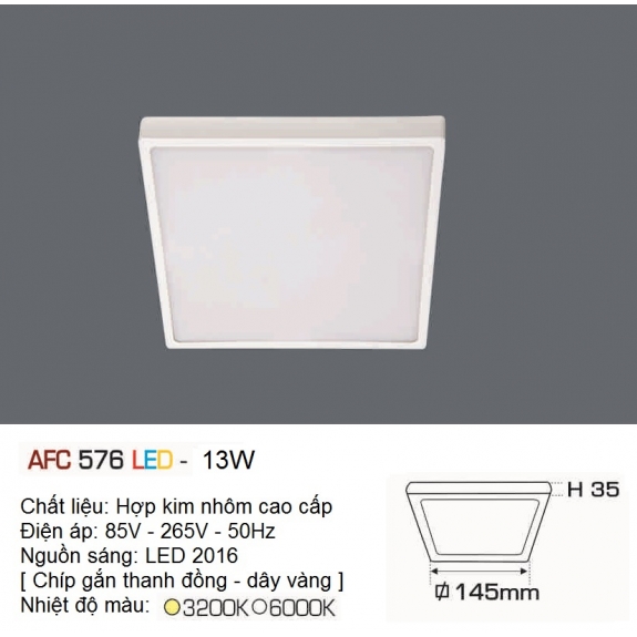 Đèn led ốp trần nổi vuông Anfaco AFC-576-13W