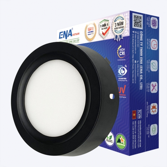 Đèn Led Ốp trần 6w vỏ đen - Tròn OTF - 3 chế độ màu