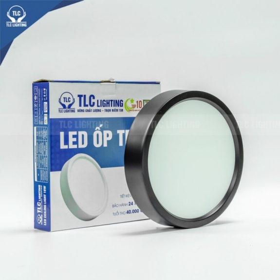 Đèn Led Ốp Trần 12W -Thân Tròn -  Vỏ Đen - Ánh sáng Vàng